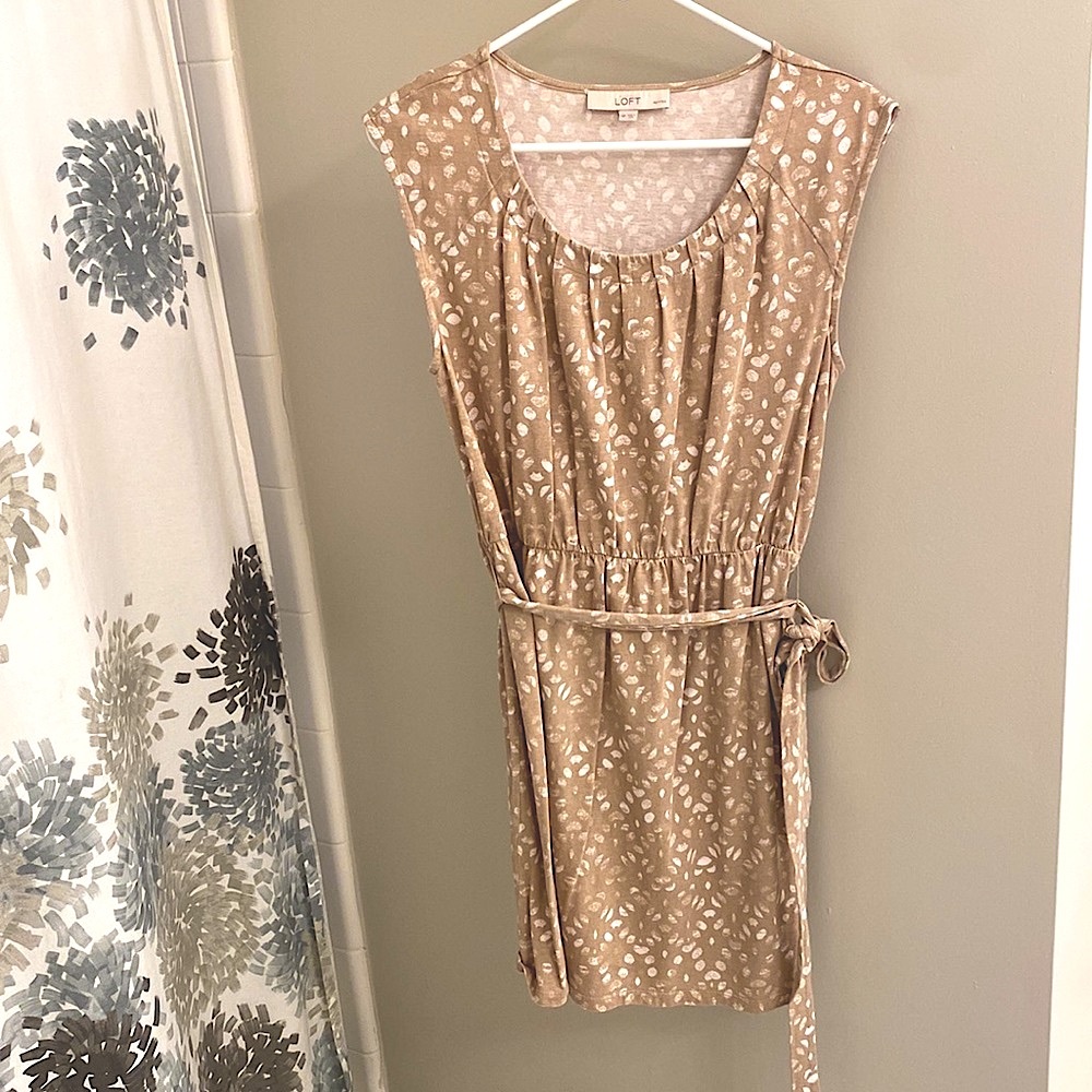 LOFT Cotton Sun Dress with Tie at Waist | Size M Petite